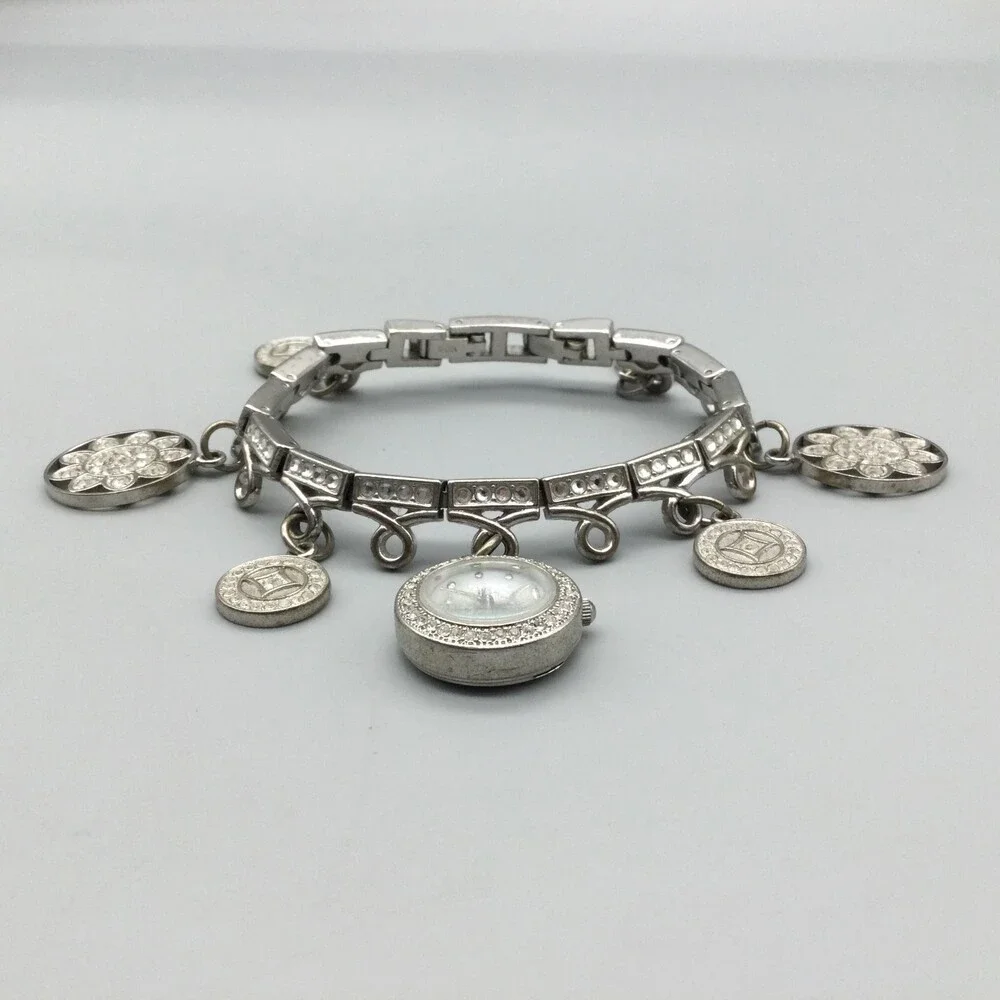 Anne Klein Watch Women 20mm Silver Tone Bling Charm Bracelet Band New Battery 7